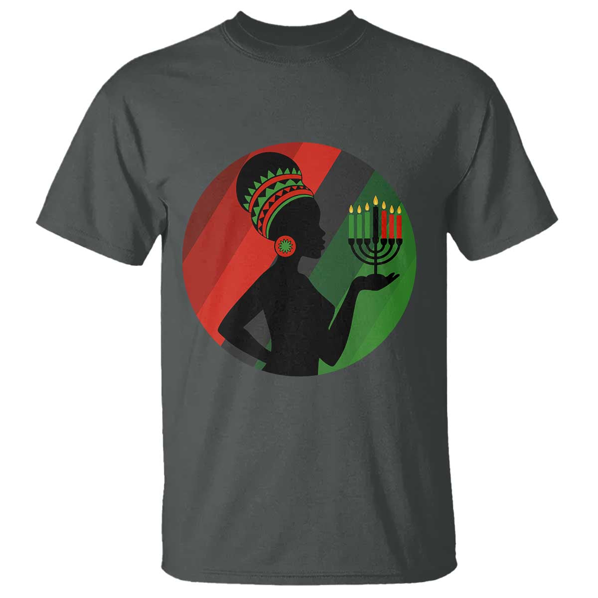African Woman With Kinara T Shirt Happy Kwanzaa Cultural Pride Gift TS12 Dark Heather Print Your Wear