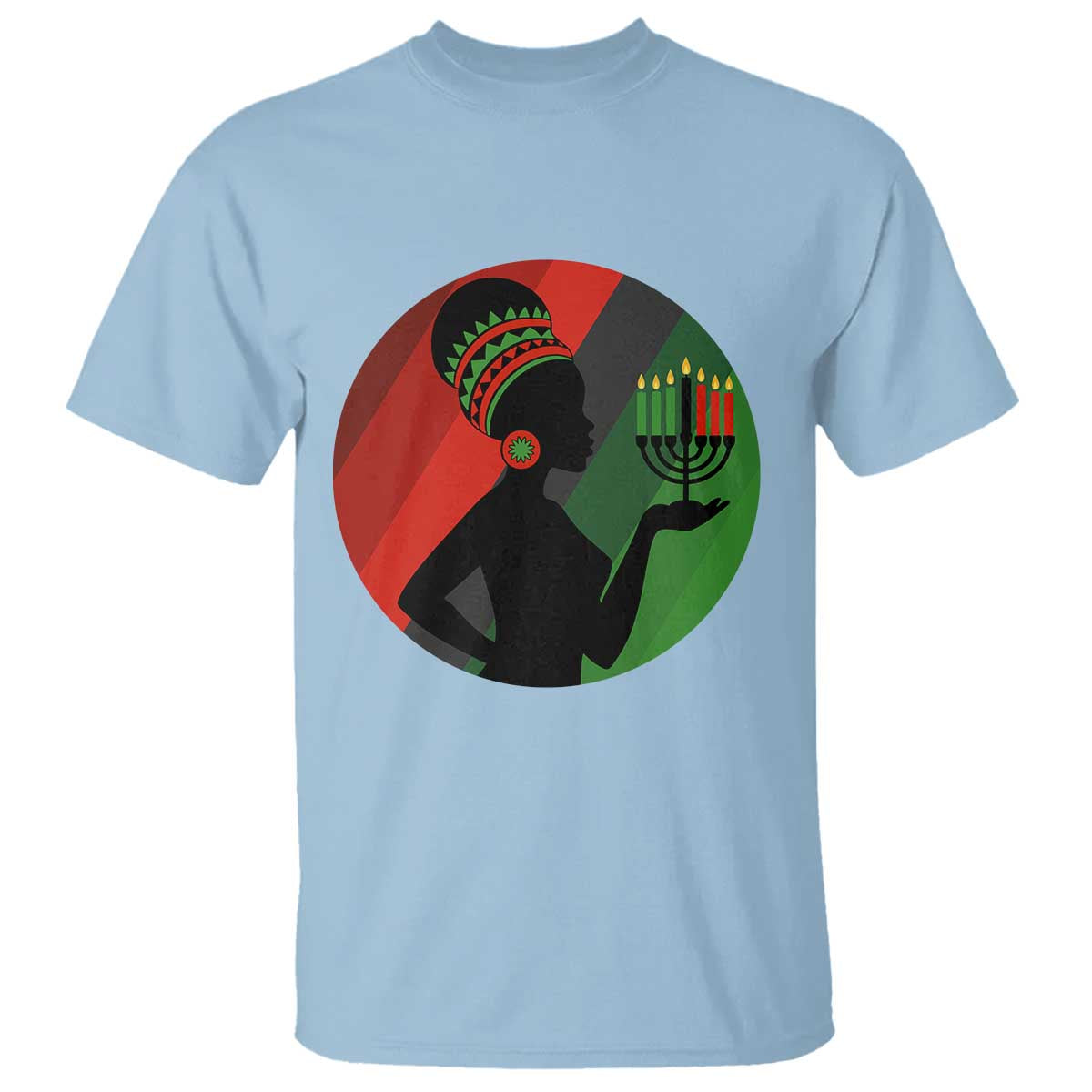 African Woman With Kinara T Shirt Happy Kwanzaa Cultural Pride Gift TS12 Light Blue Print Your Wear