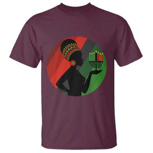 African Woman With Kinara T Shirt Happy Kwanzaa Cultural Pride Gift TS12 Maroon Print Your Wear