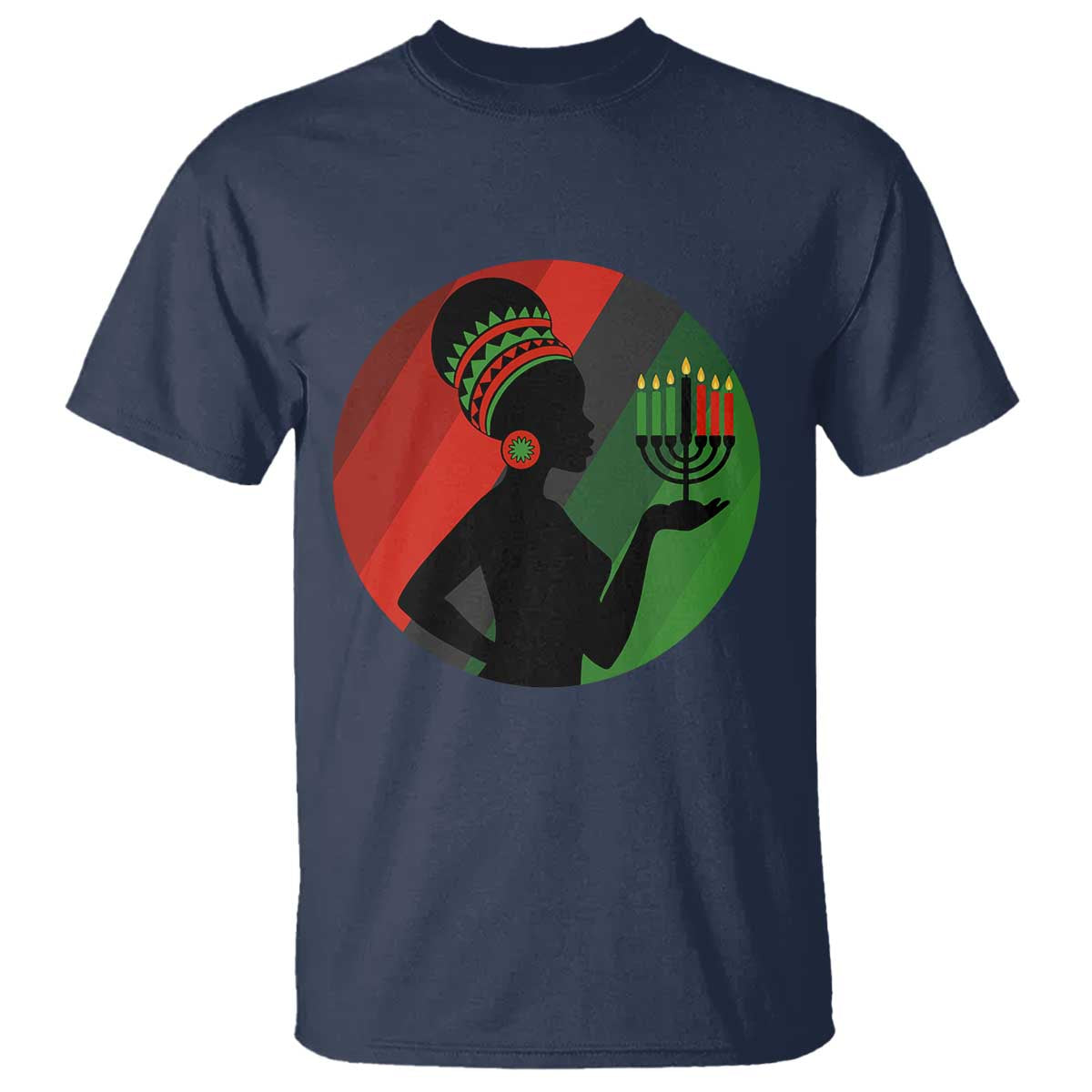 African Woman With Kinara T Shirt Happy Kwanzaa Cultural Pride Gift TS12 Navy Print Your Wear