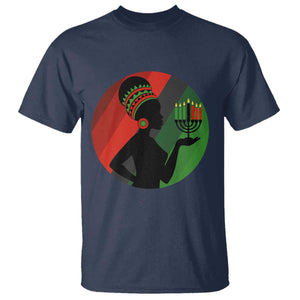 African Woman With Kinara T Shirt Happy Kwanzaa Cultural Pride Gift TS12 Navy Print Your Wear