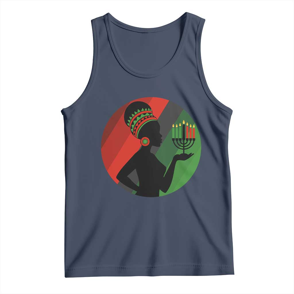 African Woman With Kinara Tank Top Happy Kwanzaa Cultural Pride Gift TS12 Navy Print Your Wear