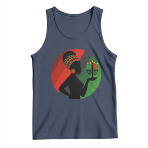 African Woman With Kinara Tank Top Happy Kwanzaa Cultural Pride Gift TS12 Navy Print Your Wear