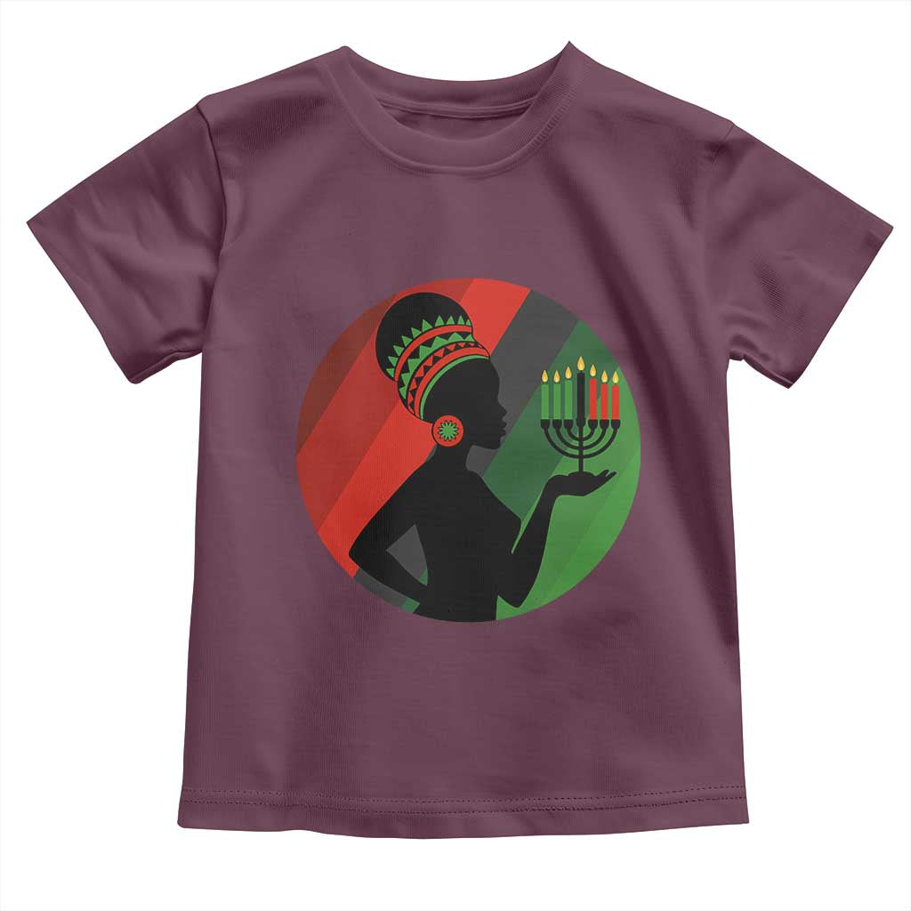 African Woman With Kinara Toddler T Shirt Happy Kwanzaa Cultural Pride Gift TS12 Maroon Print Your Wear