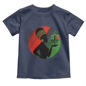 African Woman With Kinara Toddler T Shirt Happy Kwanzaa Cultural Pride Gift TS12 Navy Print Your Wear