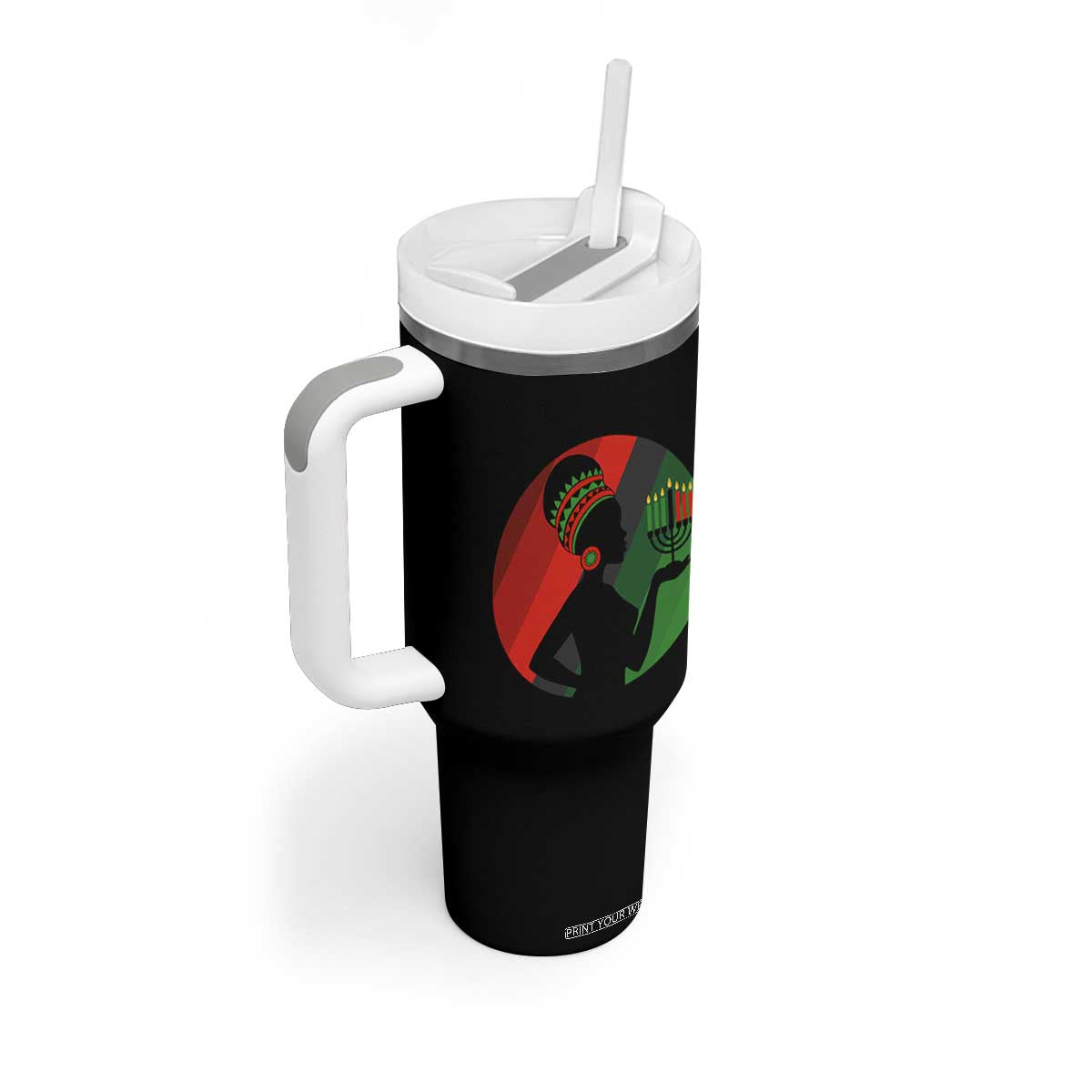 African Woman With Kinara Tumbler With Handle Happy Kwanzaa Cultural Pride Gift TS12 Print Your Wear