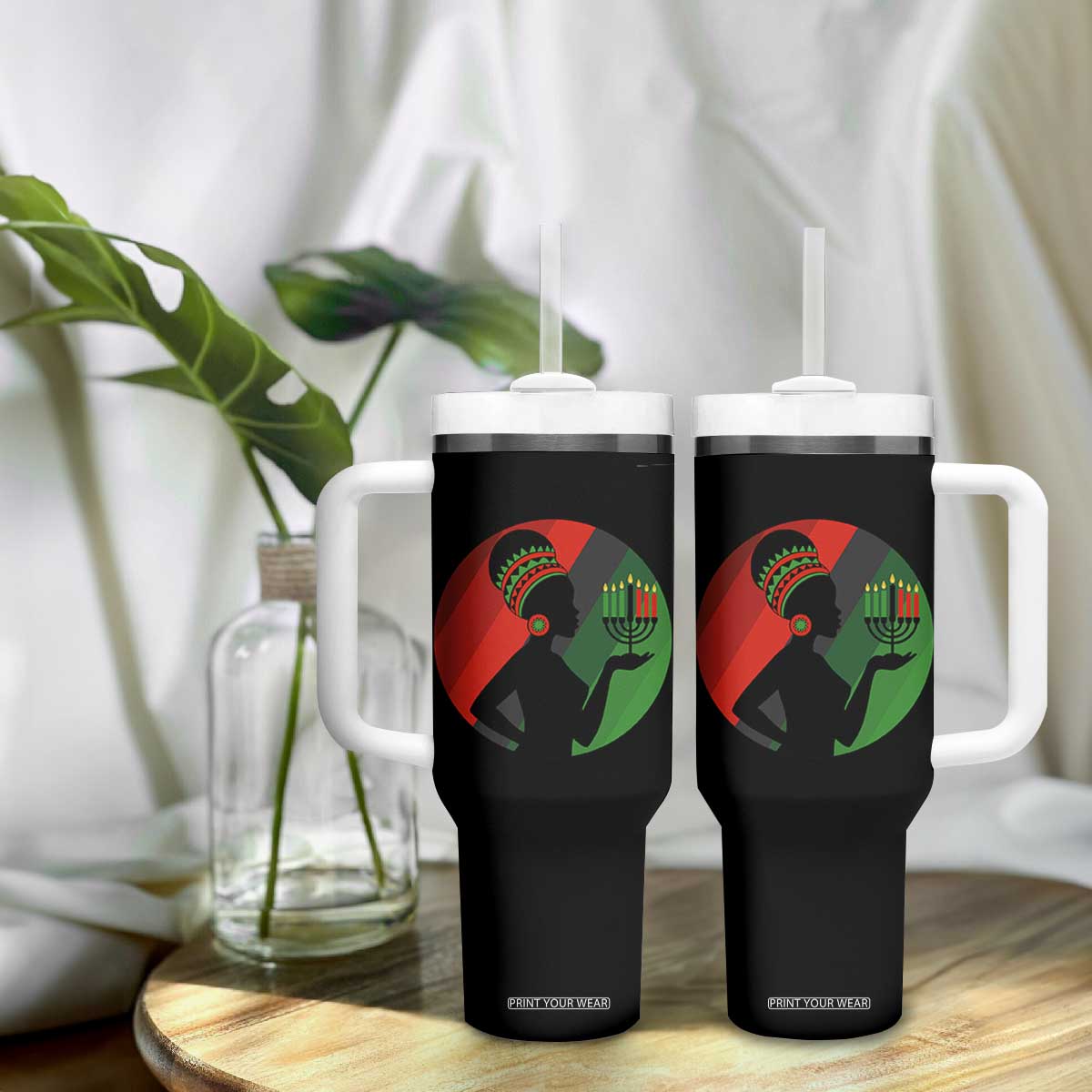 African Woman With Kinara Tumbler With Handle Happy Kwanzaa Cultural Pride Gift TS12 Print Your Wear