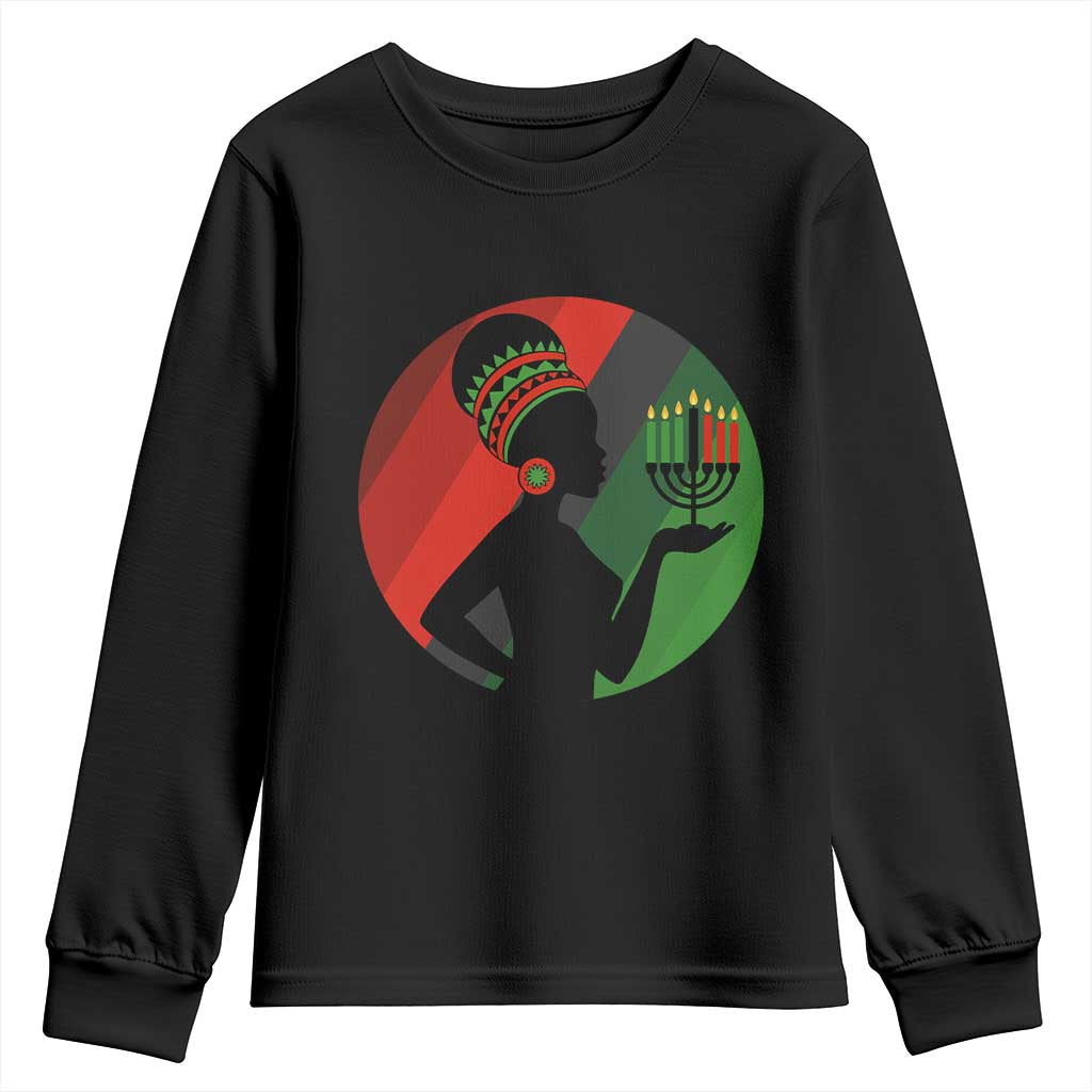 African Woman With Kinara Youth Sweatshirt Happy Kwanzaa Cultural Pride Gift TS12 Black Print Your Wear