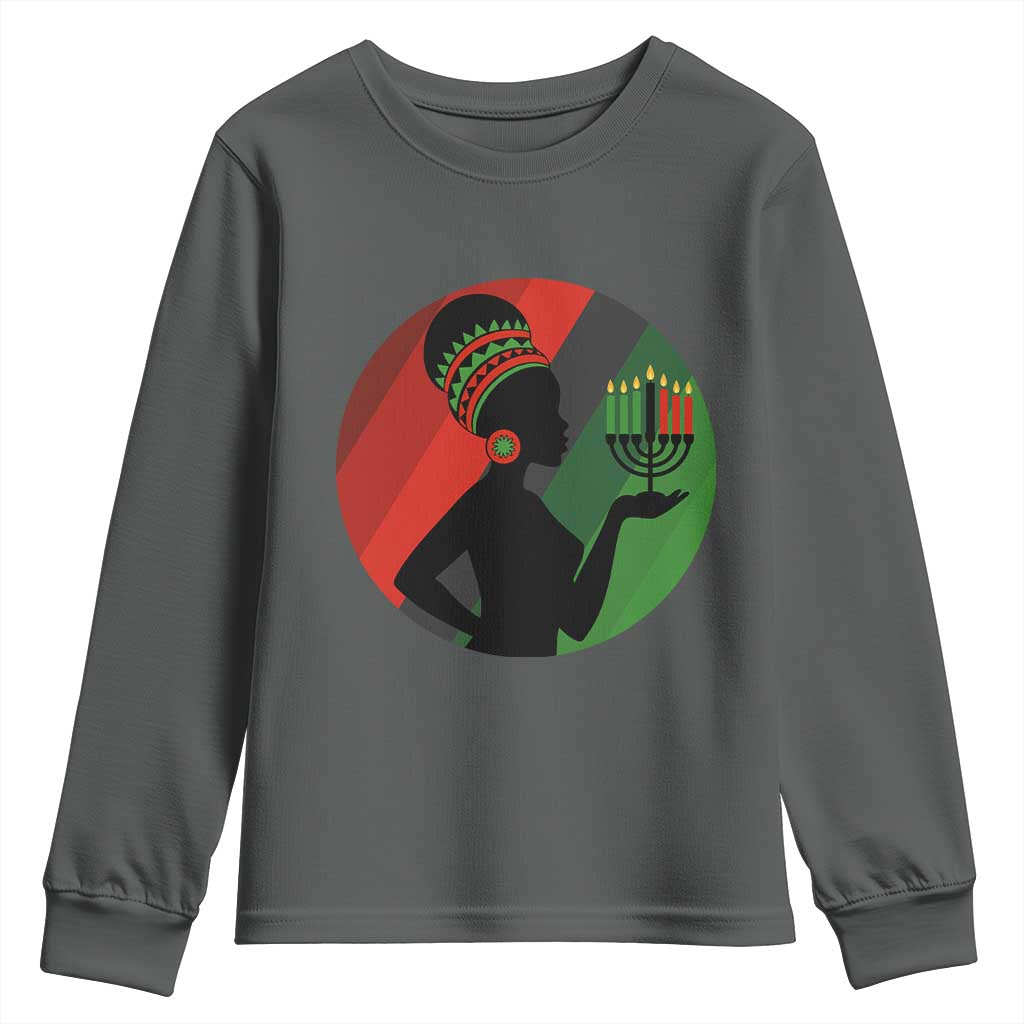 African Woman With Kinara Youth Sweatshirt Happy Kwanzaa Cultural Pride Gift TS12 Dark Heather Print Your Wear