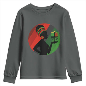 African Woman With Kinara Youth Sweatshirt Happy Kwanzaa Cultural Pride Gift TS12 Dark Heather Print Your Wear