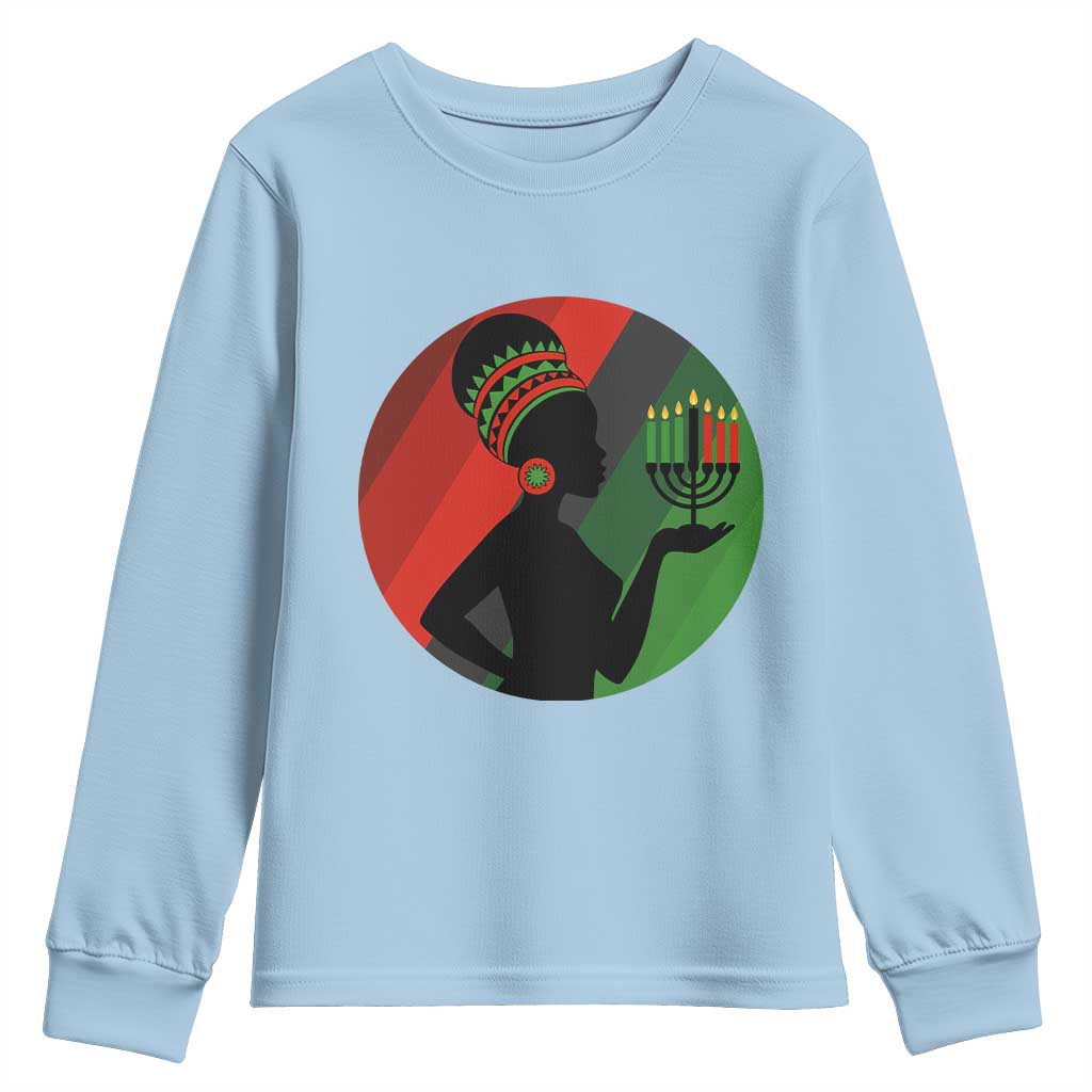 African Woman With Kinara Youth Sweatshirt Happy Kwanzaa Cultural Pride Gift TS12 Light Blue Print Your Wear