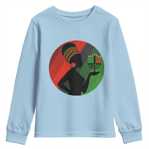 African Woman With Kinara Youth Sweatshirt Happy Kwanzaa Cultural Pride Gift TS12 Light Blue Print Your Wear