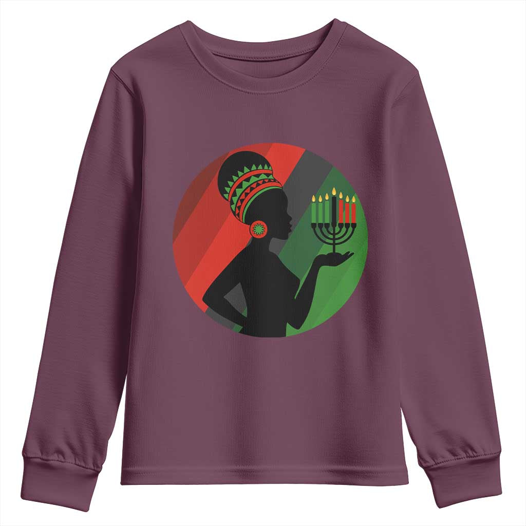 African Woman With Kinara Youth Sweatshirt Happy Kwanzaa Cultural Pride Gift TS12 Maroon Print Your Wear