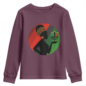 African Woman With Kinara Youth Sweatshirt Happy Kwanzaa Cultural Pride Gift TS12 Maroon Print Your Wear