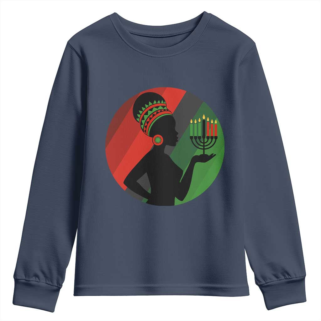African Woman With Kinara Youth Sweatshirt Happy Kwanzaa Cultural Pride Gift TS12 Navy Print Your Wear