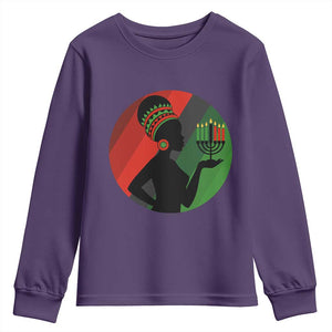 African Woman With Kinara Youth Sweatshirt Happy Kwanzaa Cultural Pride Gift TS12 Purple Print Your Wear