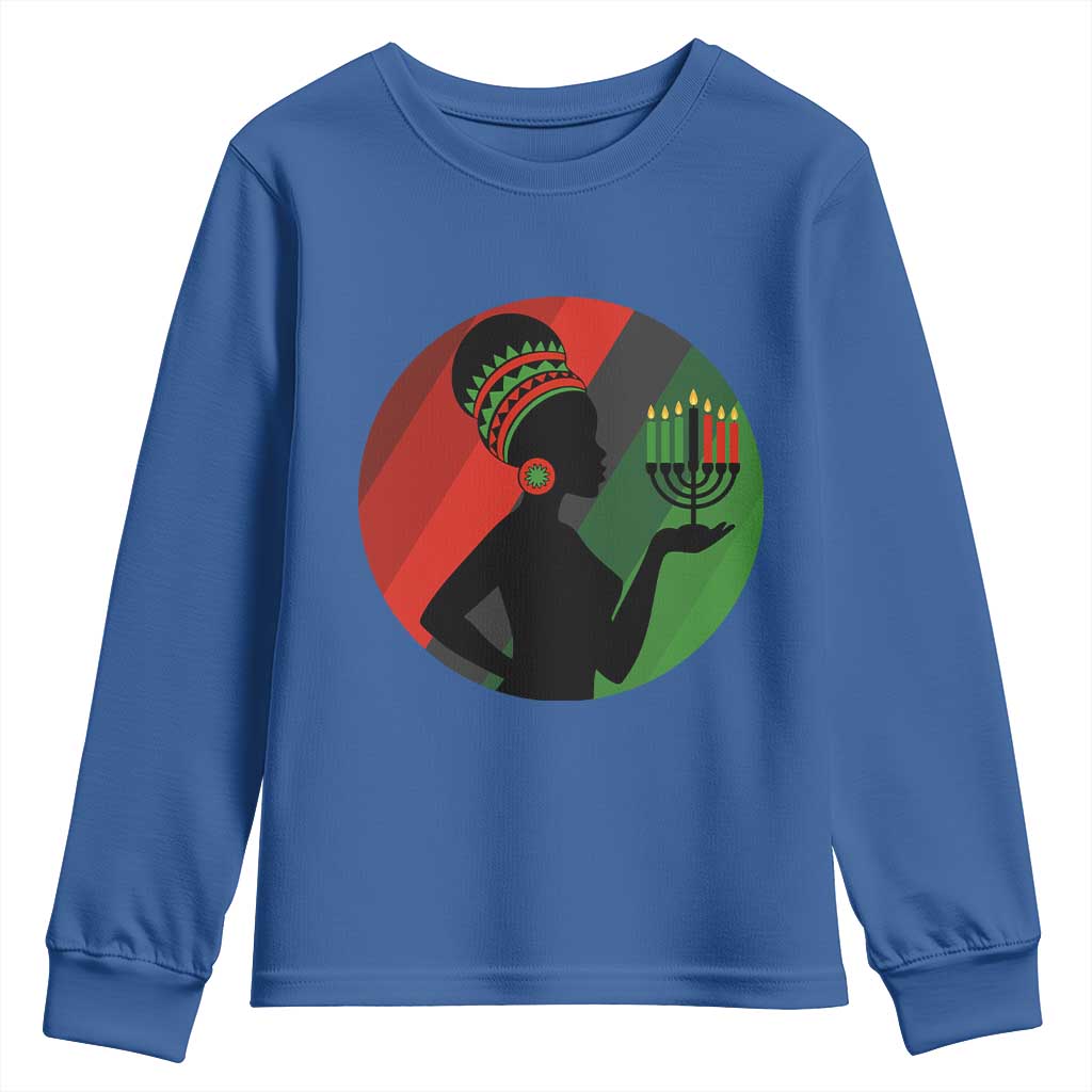 African Woman With Kinara Youth Sweatshirt Happy Kwanzaa Cultural Pride Gift TS12 Royal Blue Print Your Wear