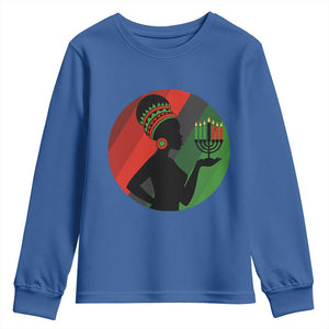 African Woman With Kinara Youth Sweatshirt Happy Kwanzaa Cultural Pride Gift TS12 Royal Blue Print Your Wear