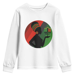African Woman With Kinara Youth Sweatshirt Happy Kwanzaa Cultural Pride Gift TS12 White Print Your Wear