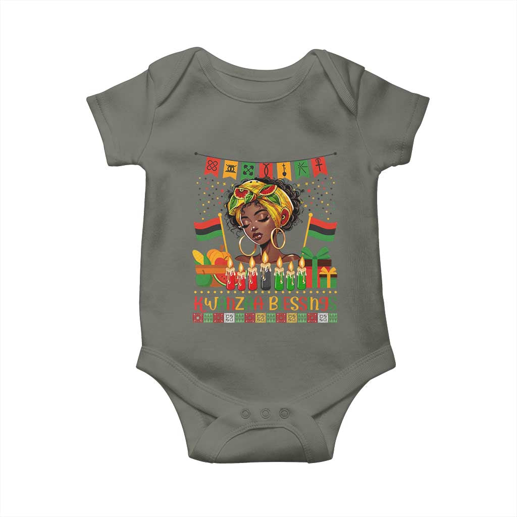 Kwanzaa Blessings African Woman Baby Onesie Umoja Seven Principles Family Gift TS12 Military Green Print Your Wear