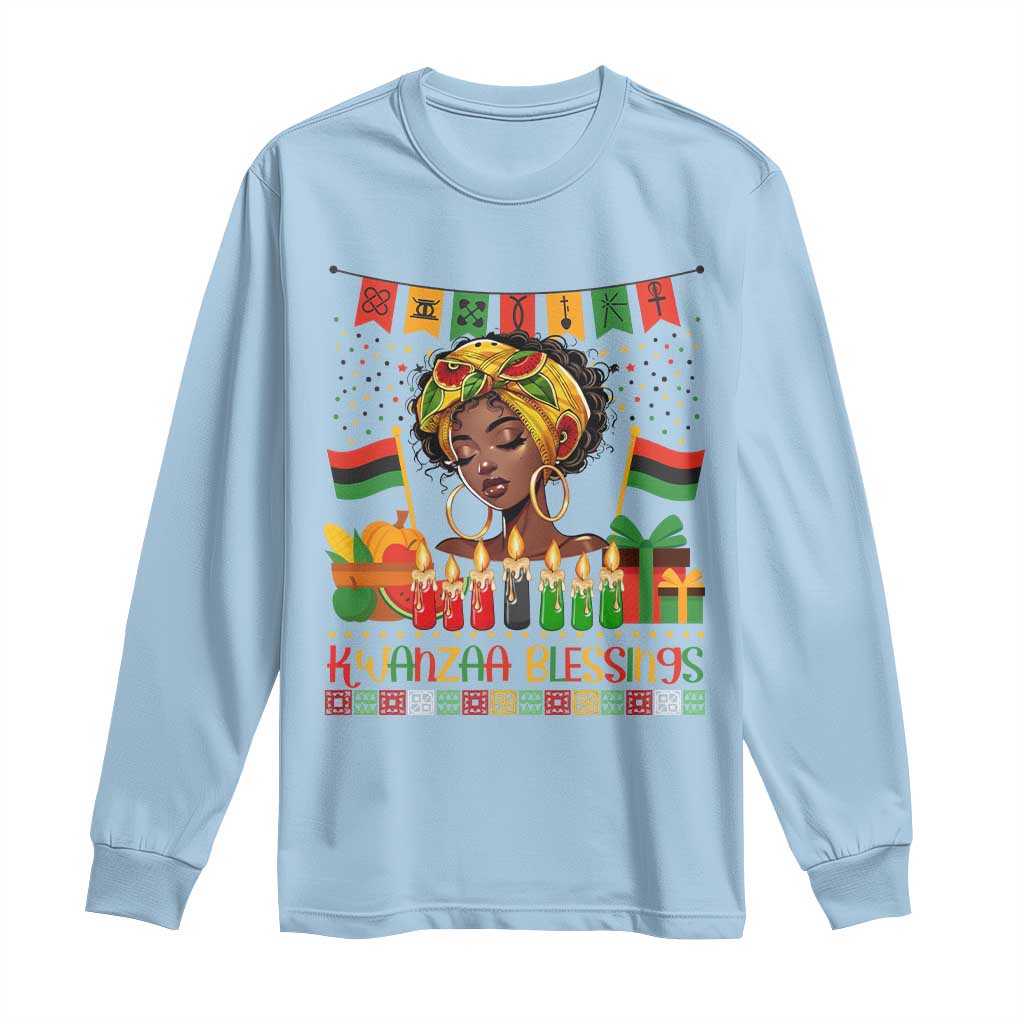 Kwanzaa Blessings African Woman Long Sleeve Shirt Umoja Seven Principles Family Gift TS12 Light Blue Print Your Wear
