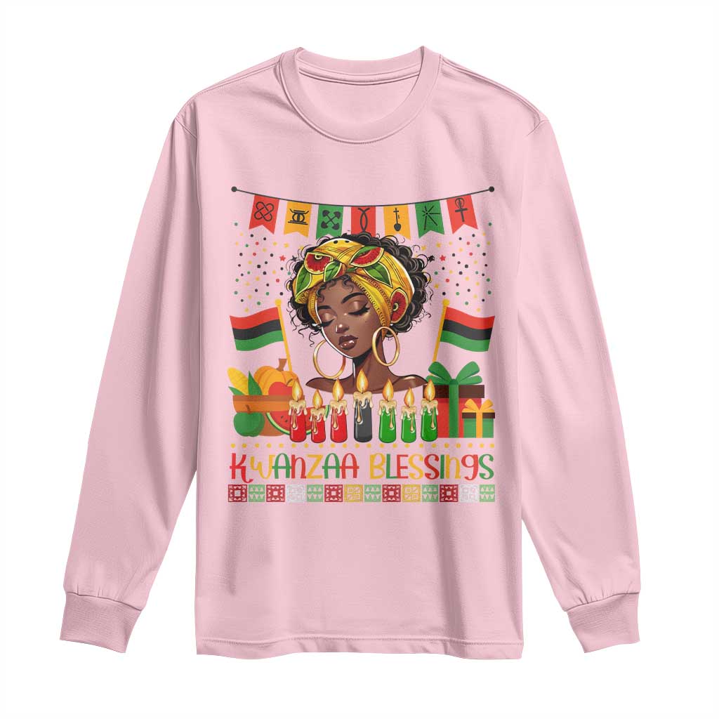 Kwanzaa Blessings African Woman Long Sleeve Shirt Umoja Seven Principles Family Gift TS12 Light Pink Print Your Wear