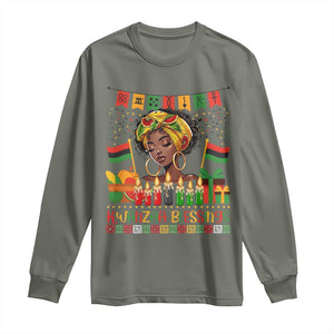 Kwanzaa Blessings African Woman Long Sleeve Shirt Umoja Seven Principles Family Gift TS12 Military Green Print Your Wear