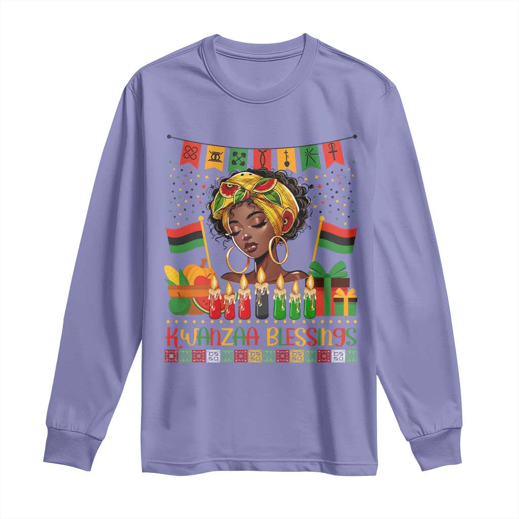 Kwanzaa Blessings African Woman Long Sleeve Shirt Umoja Seven Principles Family Gift TS12 Violet Print Your Wear