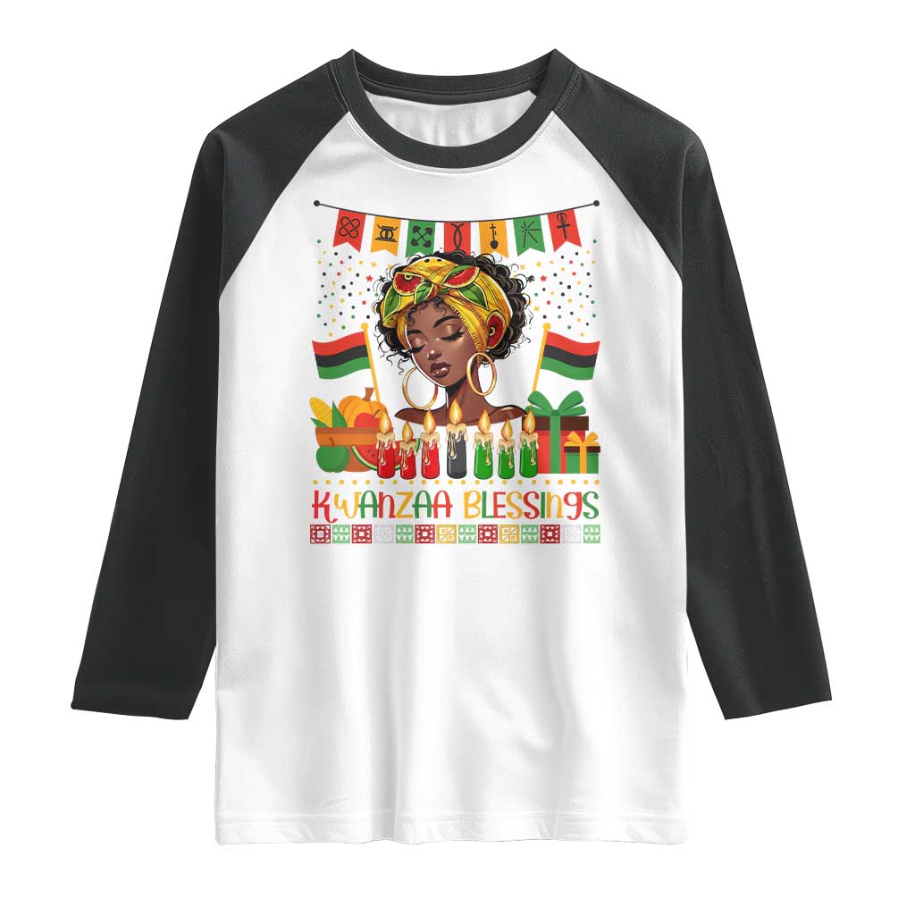 Kwanzaa Blessings African Woman Raglan Shirt Umoja Seven Principles Family Gift TS12 White Black Print Your Wear