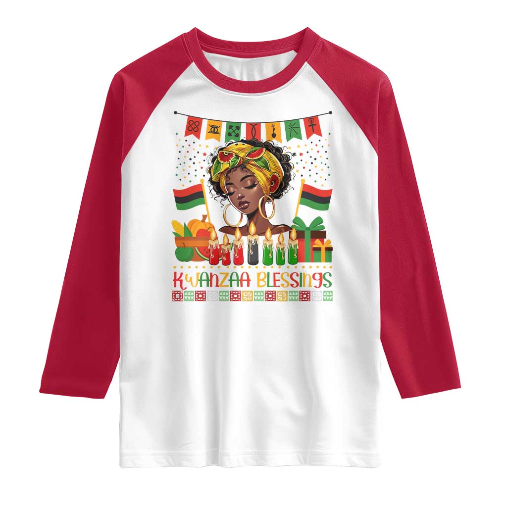 Kwanzaa Blessings African Woman Raglan Shirt Umoja Seven Principles Family Gift TS12 White Red Print Your Wear