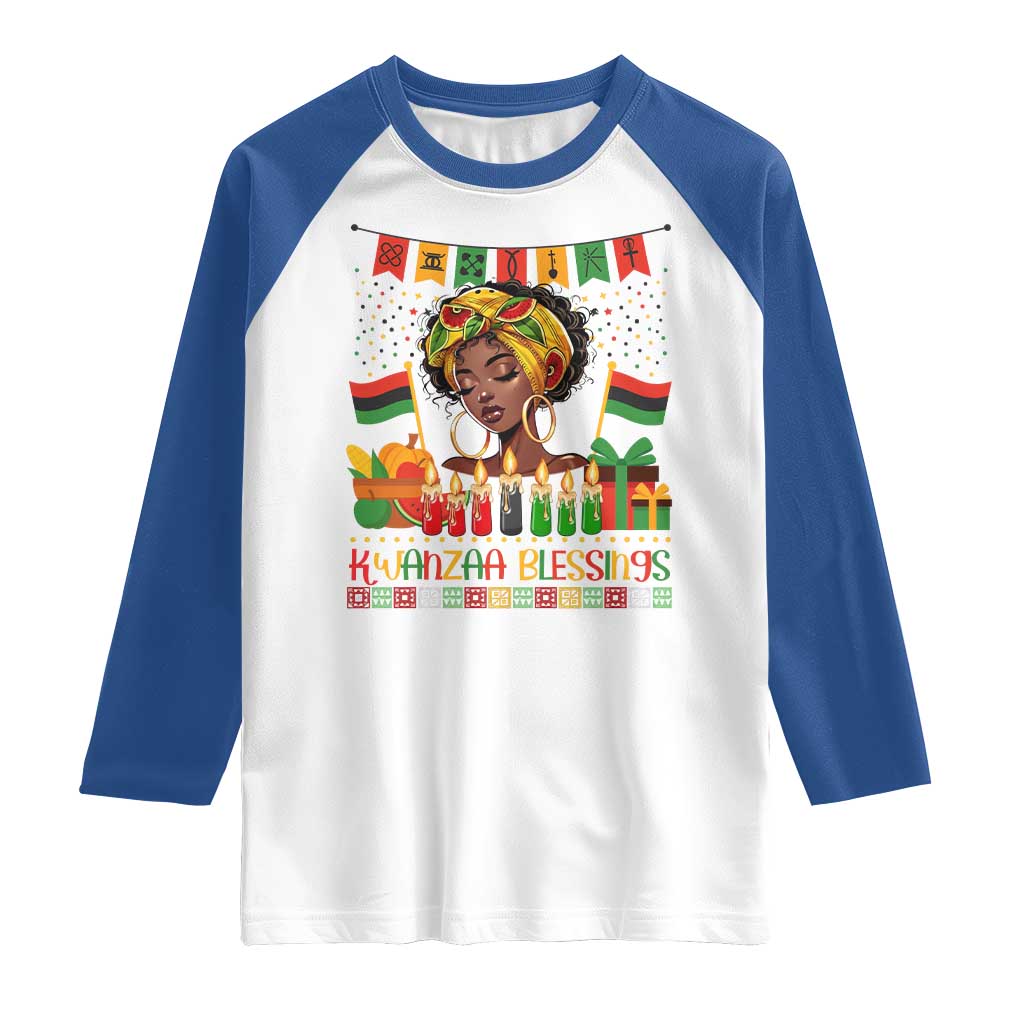 Kwanzaa Blessings African Woman Raglan Shirt Umoja Seven Principles Family Gift TS12 White Royal Print Your Wear