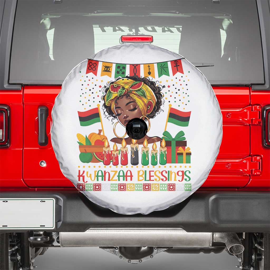 Kwanzaa Blessings African Woman Spare Tire Cover Umoja Seven Principles Family Gift TS12 White Print Your Wear