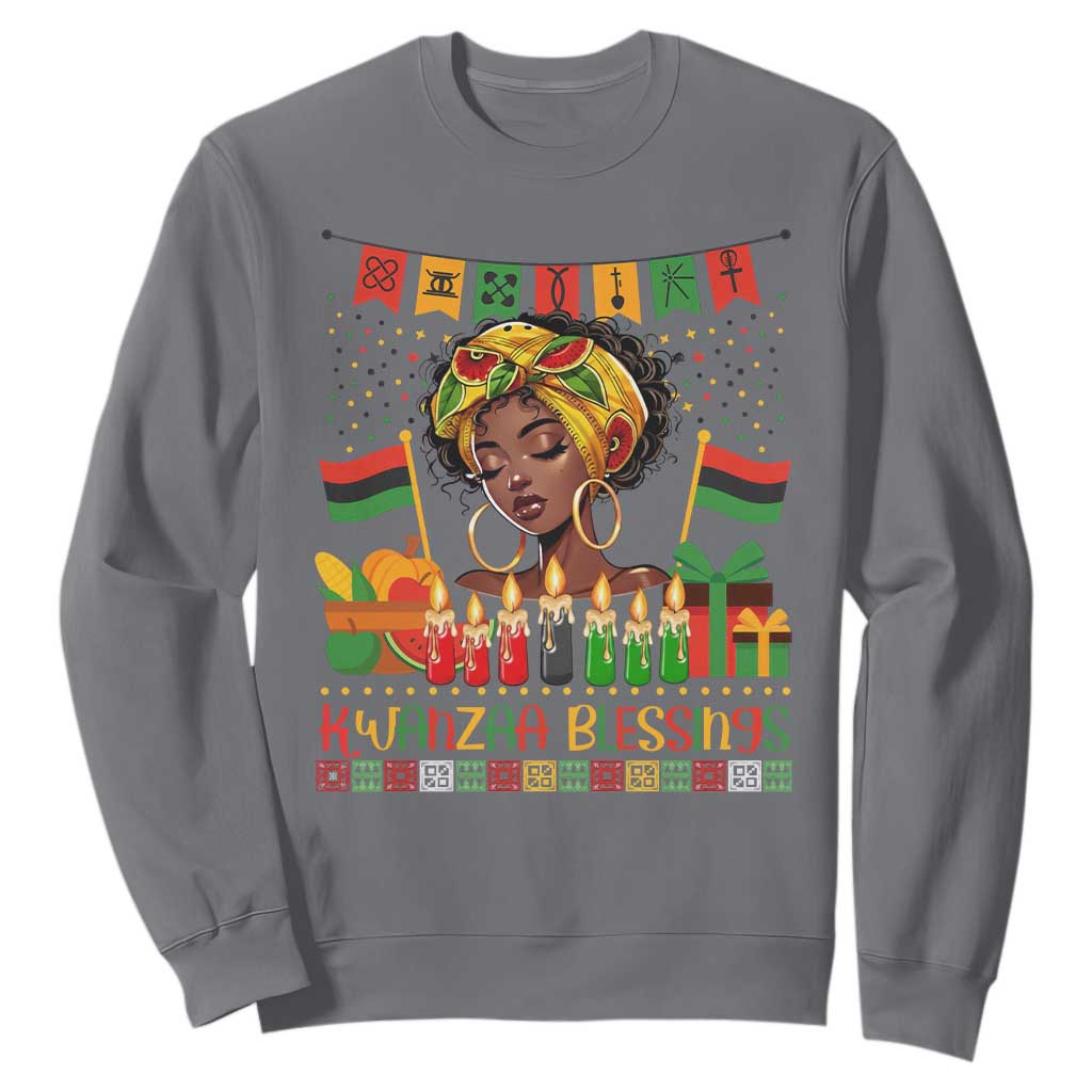 Kwanzaa Blessings African Woman Sweatshirt Umoja Seven Principles Family Gift TS12 Charcoal Print Your Wear