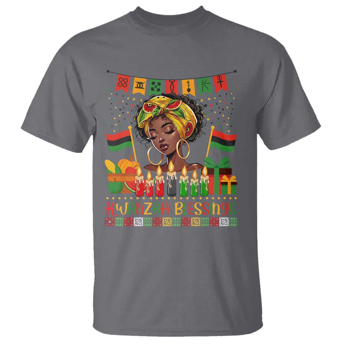 Kwanzaa Blessings African Woman T Shirt Umoja Seven Principles Family Gift TS12 Charcoal Print Your Wear