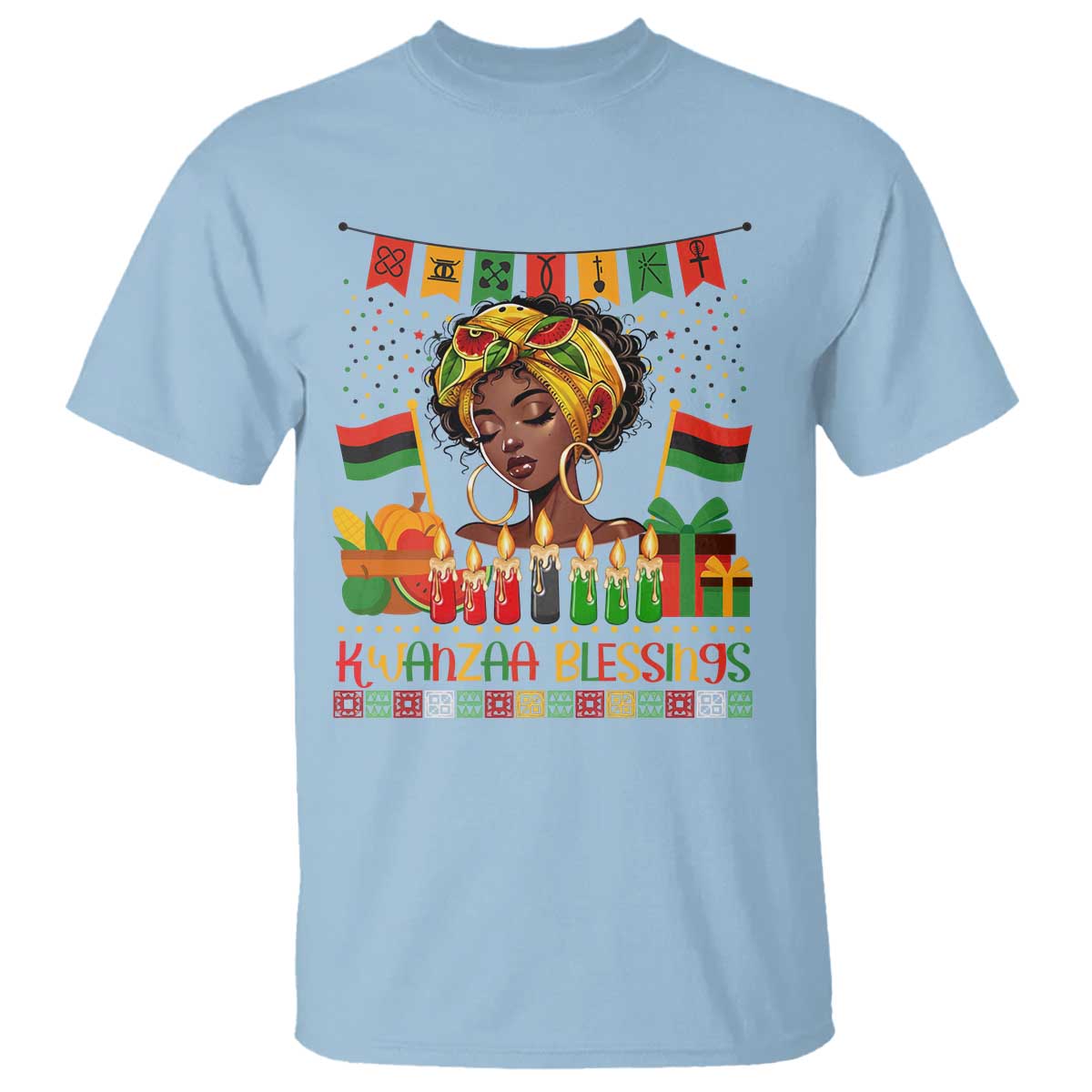 Kwanzaa Blessings African Woman T Shirt Umoja Seven Principles Family Gift TS12 Light Blue Print Your Wear