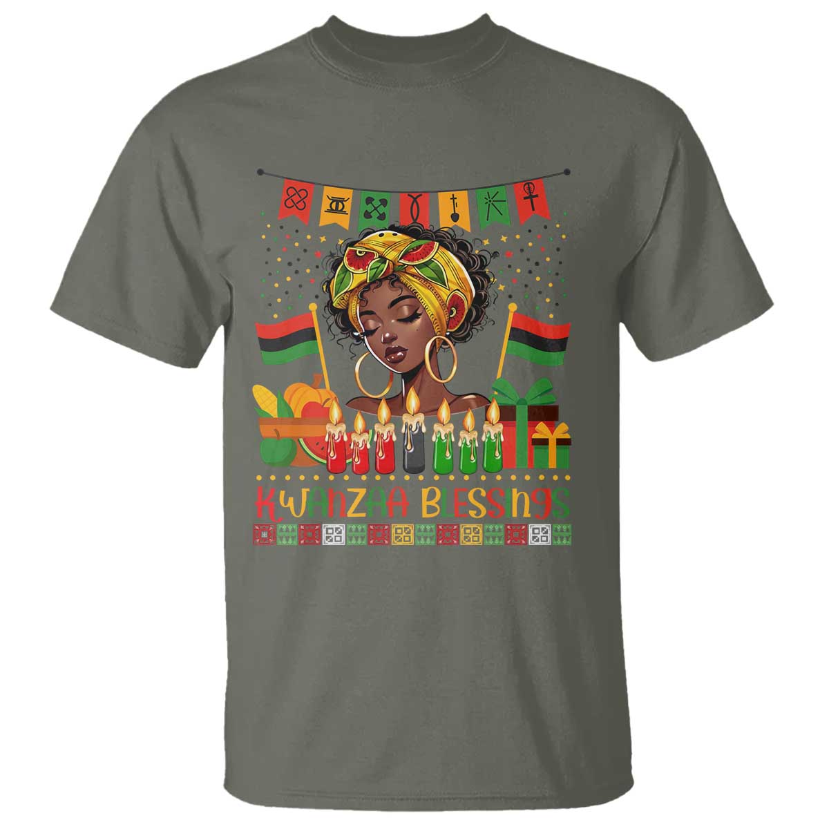 Kwanzaa Blessings African Woman T Shirt Umoja Seven Principles Family Gift TS12 Military Green Print Your Wear