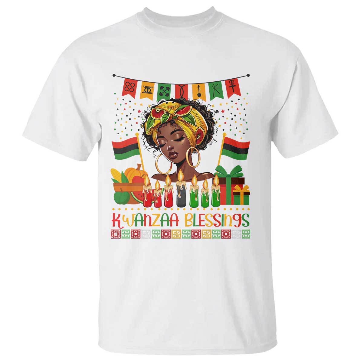 Kwanzaa Blessings African Woman T Shirt Umoja Seven Principles Family Gift TS12 White Print Your Wear