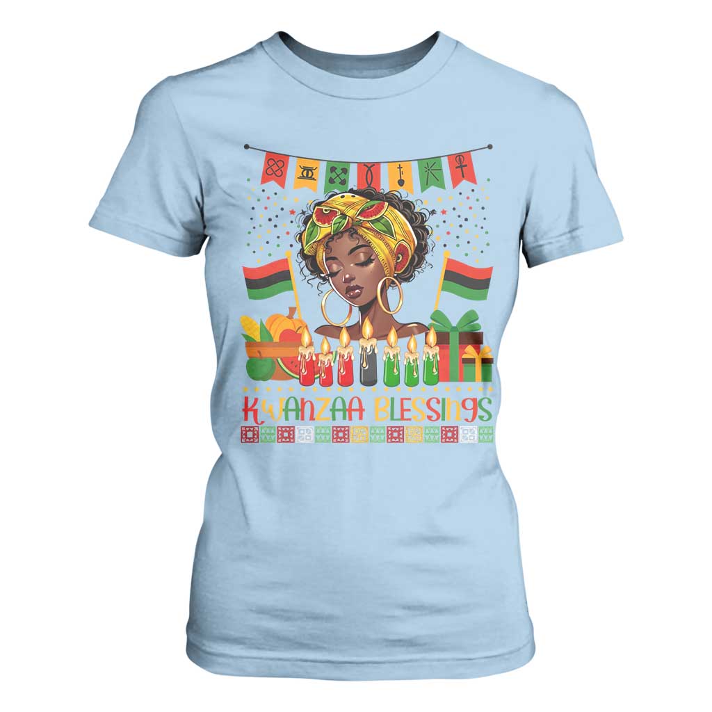 Kwanzaa Blessings African Woman T Shirt For Women Umoja Seven Principles Family Gift TS12 Light Blue Print Your Wear
