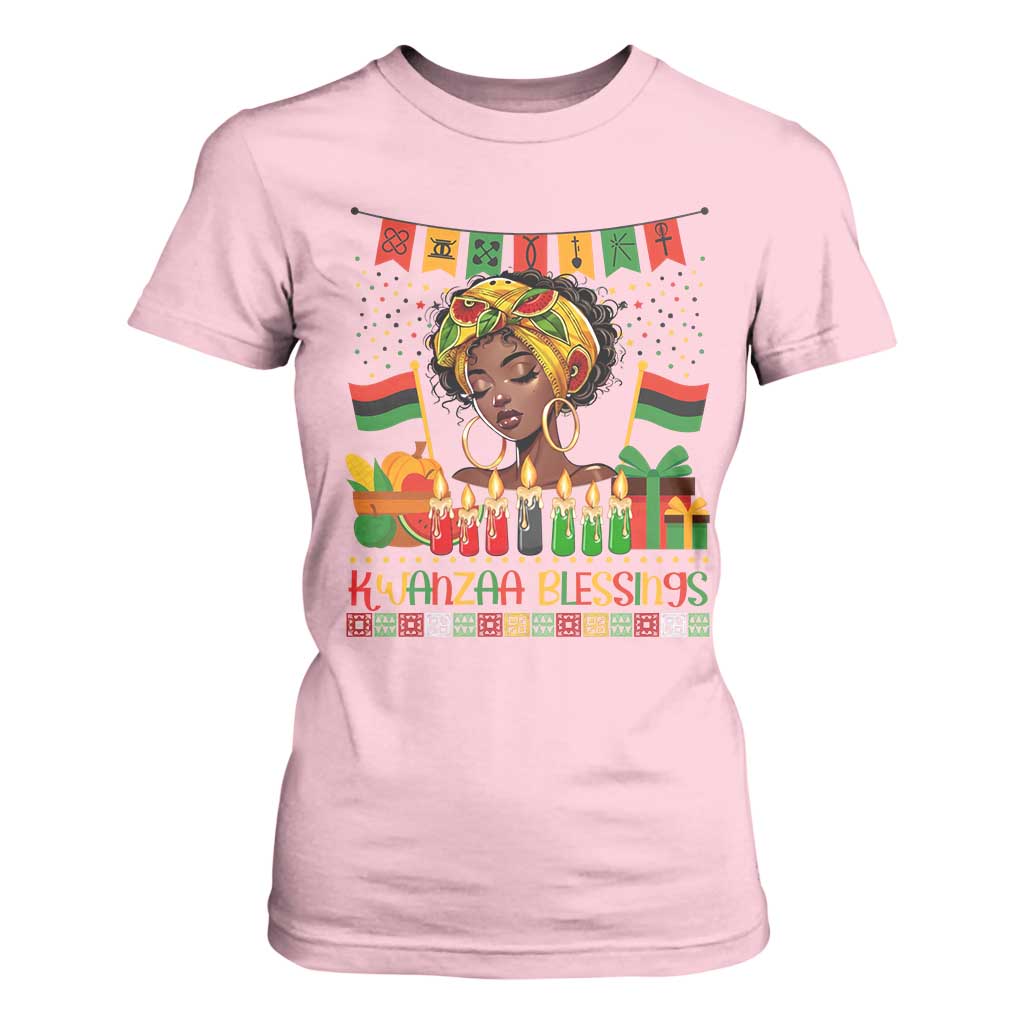 Kwanzaa Blessings African Woman T Shirt For Women Umoja Seven Principles Family Gift TS12 Light Pink Print Your Wear