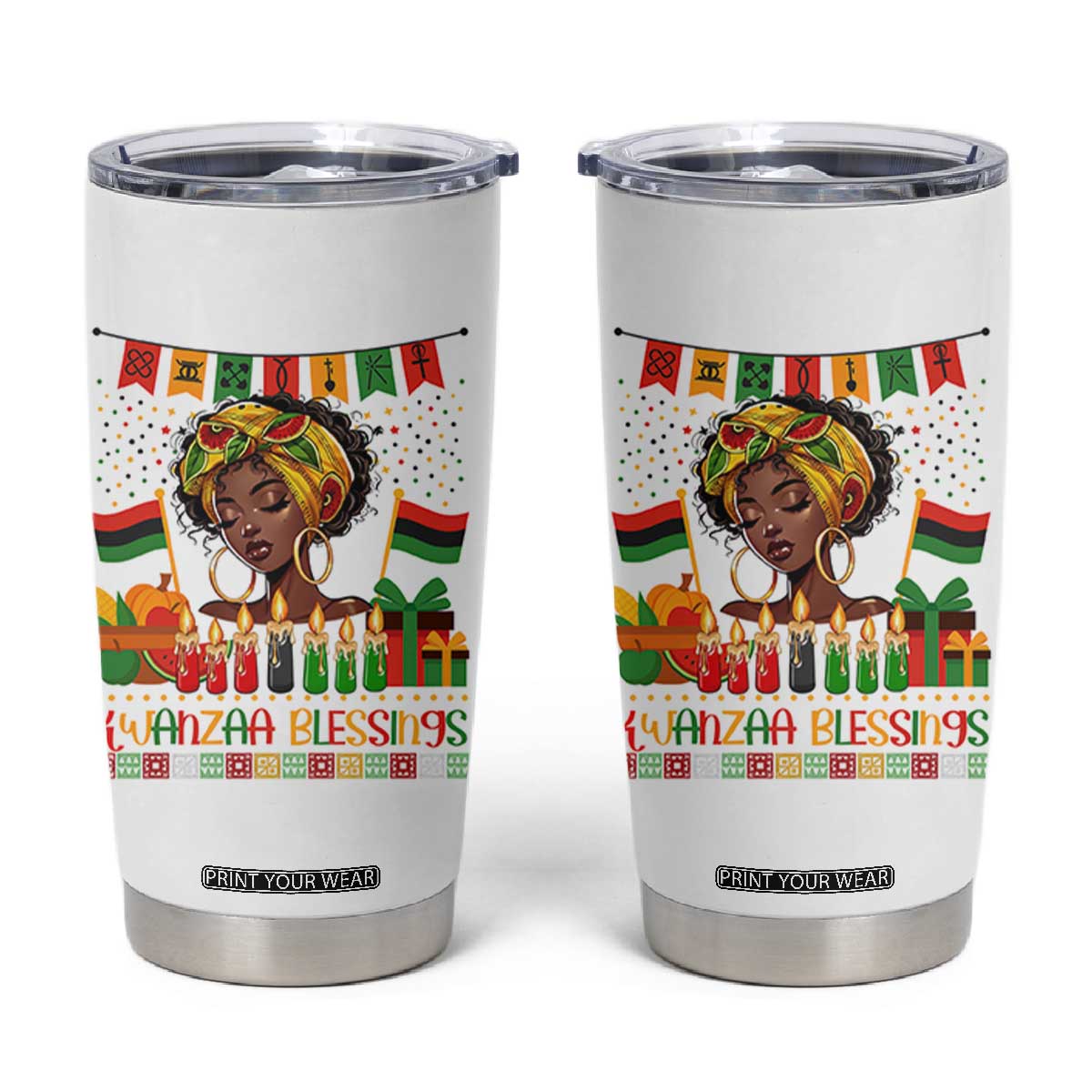 Kwanzaa Blessings African Woman Tumbler Cup Umoja Seven Principles Family Gift TS12 White Print Your Wear
