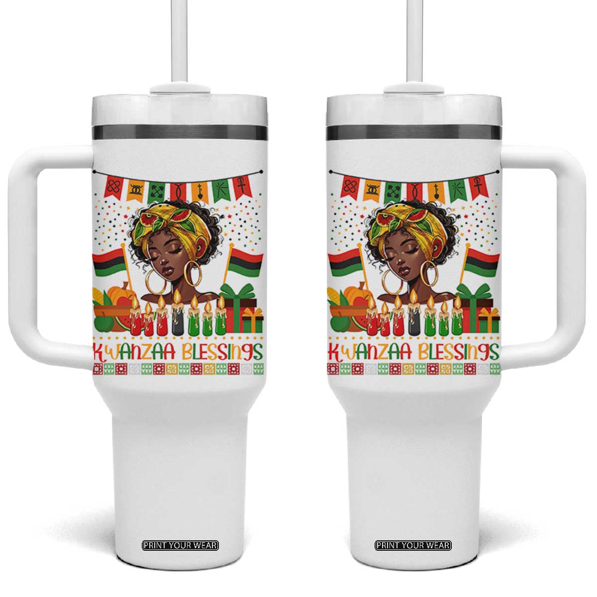 Kwanzaa Blessings African Woman Tumbler With Handle Umoja Seven Principles Family Gift TS12 One Size: 40 oz White Print Your Wear