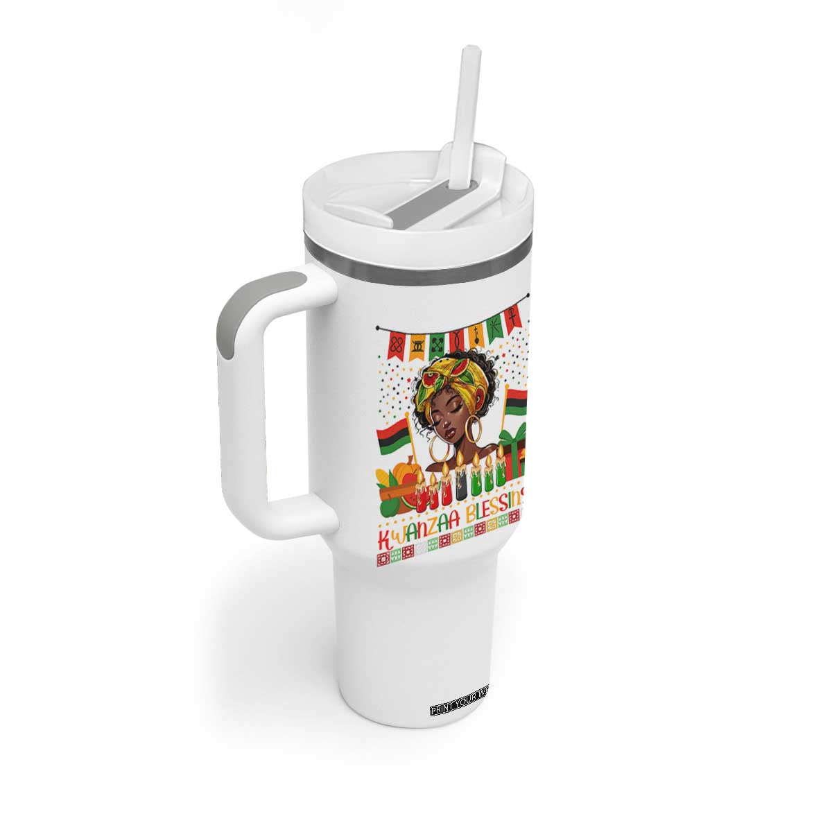 Kwanzaa Blessings African Woman Tumbler With Handle Umoja Seven Principles Family Gift TS12 Print Your Wear