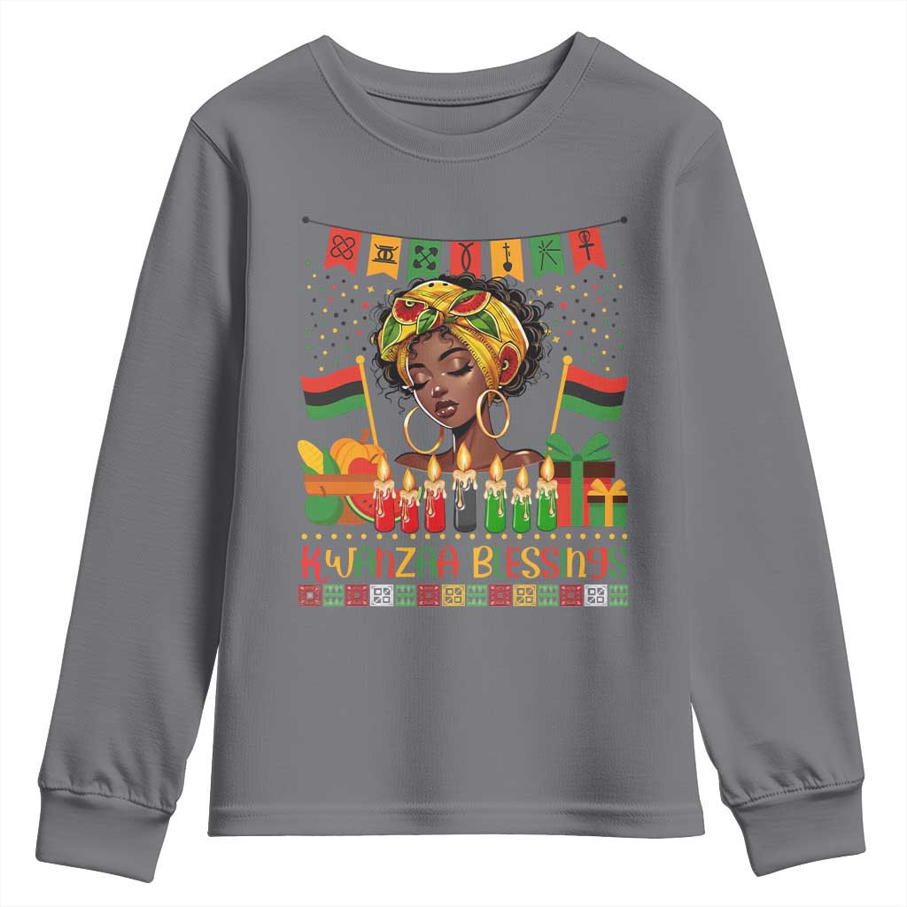Kwanzaa Blessings African Woman Youth Sweatshirt Umoja Seven Principles Family Gift TS12 Charcoal Print Your Wear