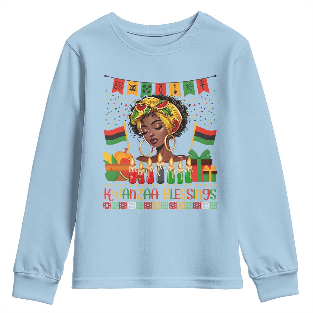 Kwanzaa Blessings African Woman Youth Sweatshirt Umoja Seven Principles Family Gift TS12 Light Blue Print Your Wear