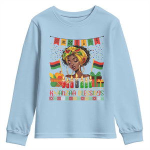 Kwanzaa Blessings African Woman Youth Sweatshirt Umoja Seven Principles Family Gift TS12 Light Blue Print Your Wear