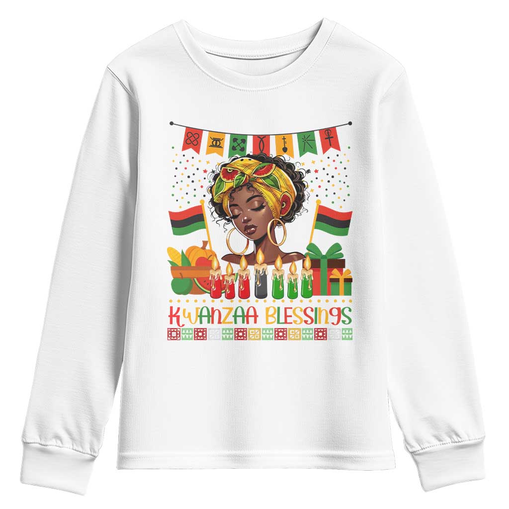 Kwanzaa Blessings African Woman Youth Sweatshirt Umoja Seven Principles Family Gift TS12 White Print Your Wear