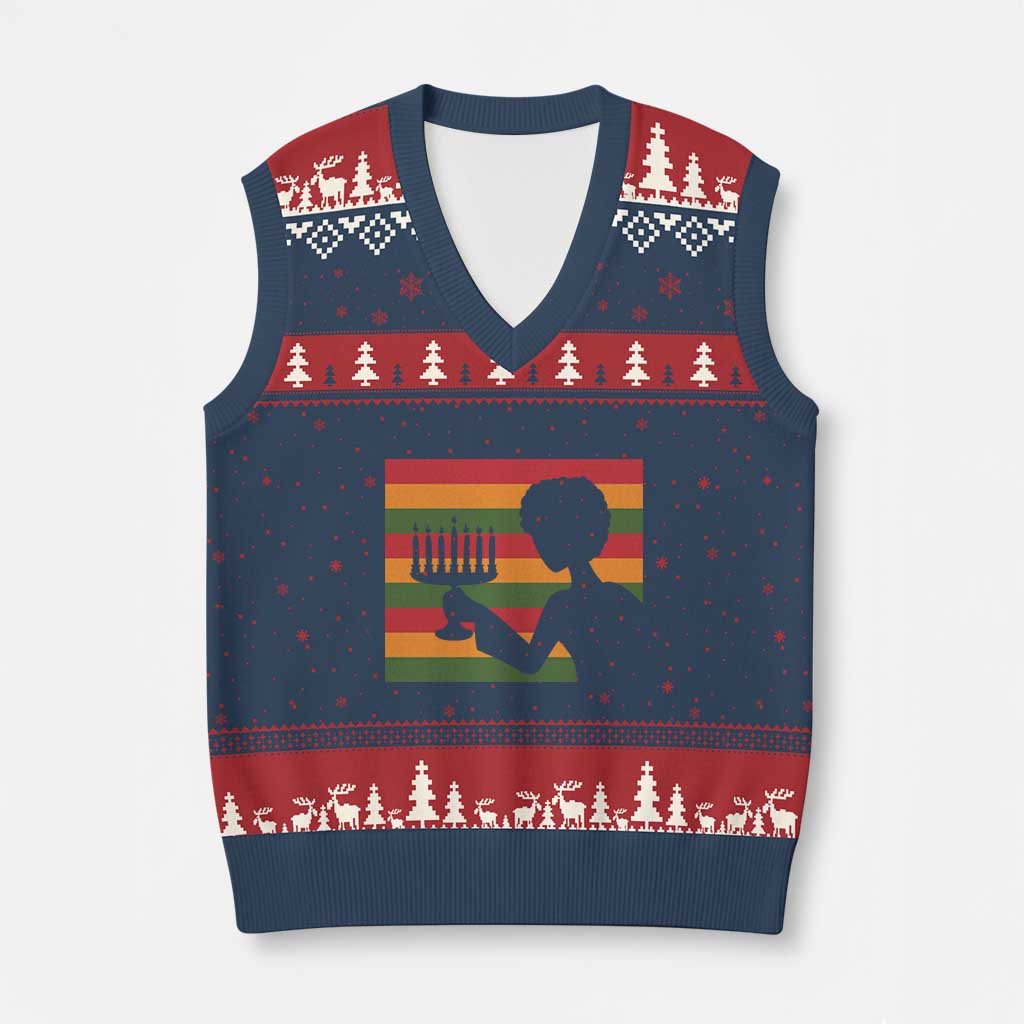 Kwanzaa Umoja Family African Woman Seven Principles Gift V-Neck Knit Sweater Vest TS12 Navy Red Print Your Wear