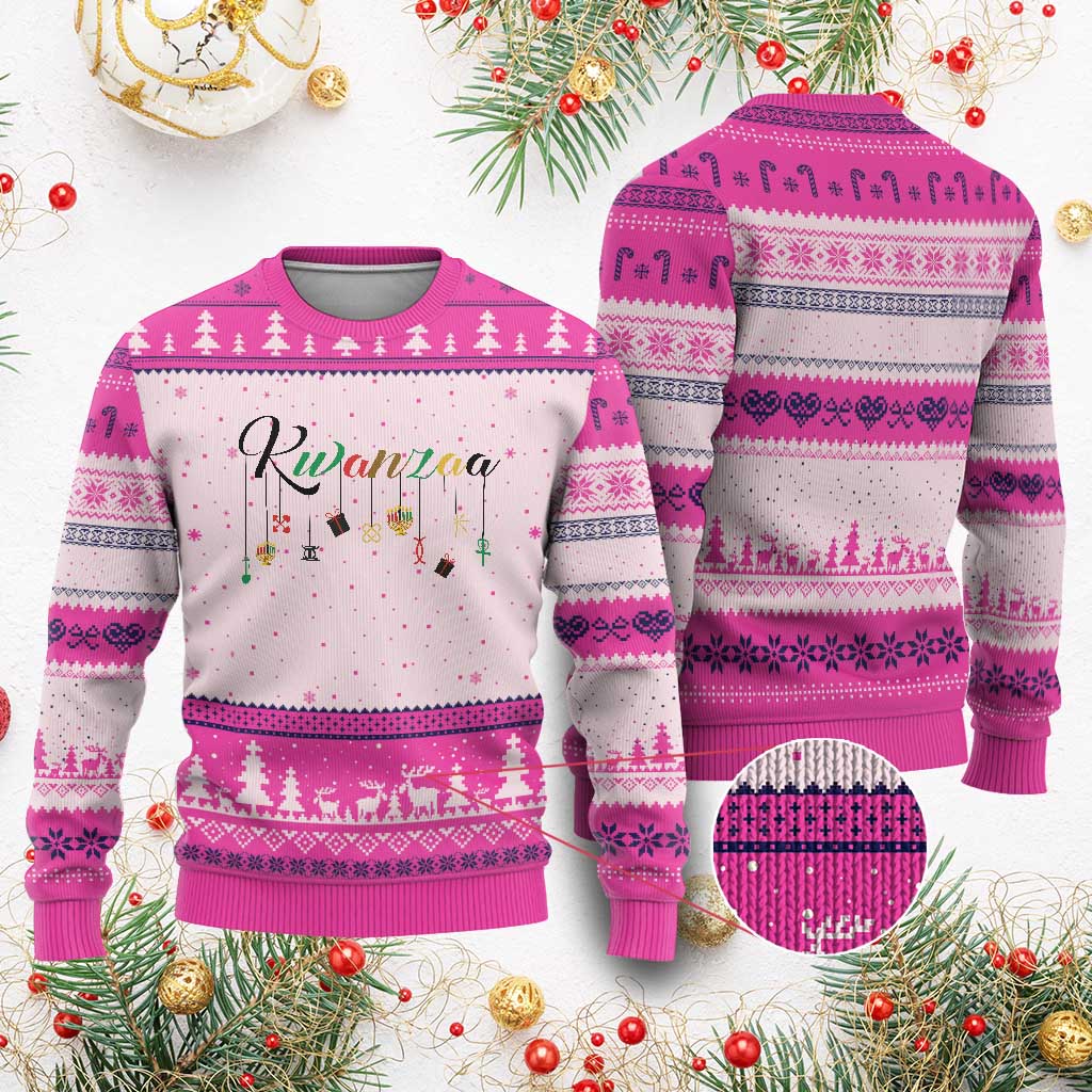 Kwanzaa Ugly Christmas Sweater Lights Of Unity Seven Principles Heritage Gift TS12 Hot Pink Print Your Wear