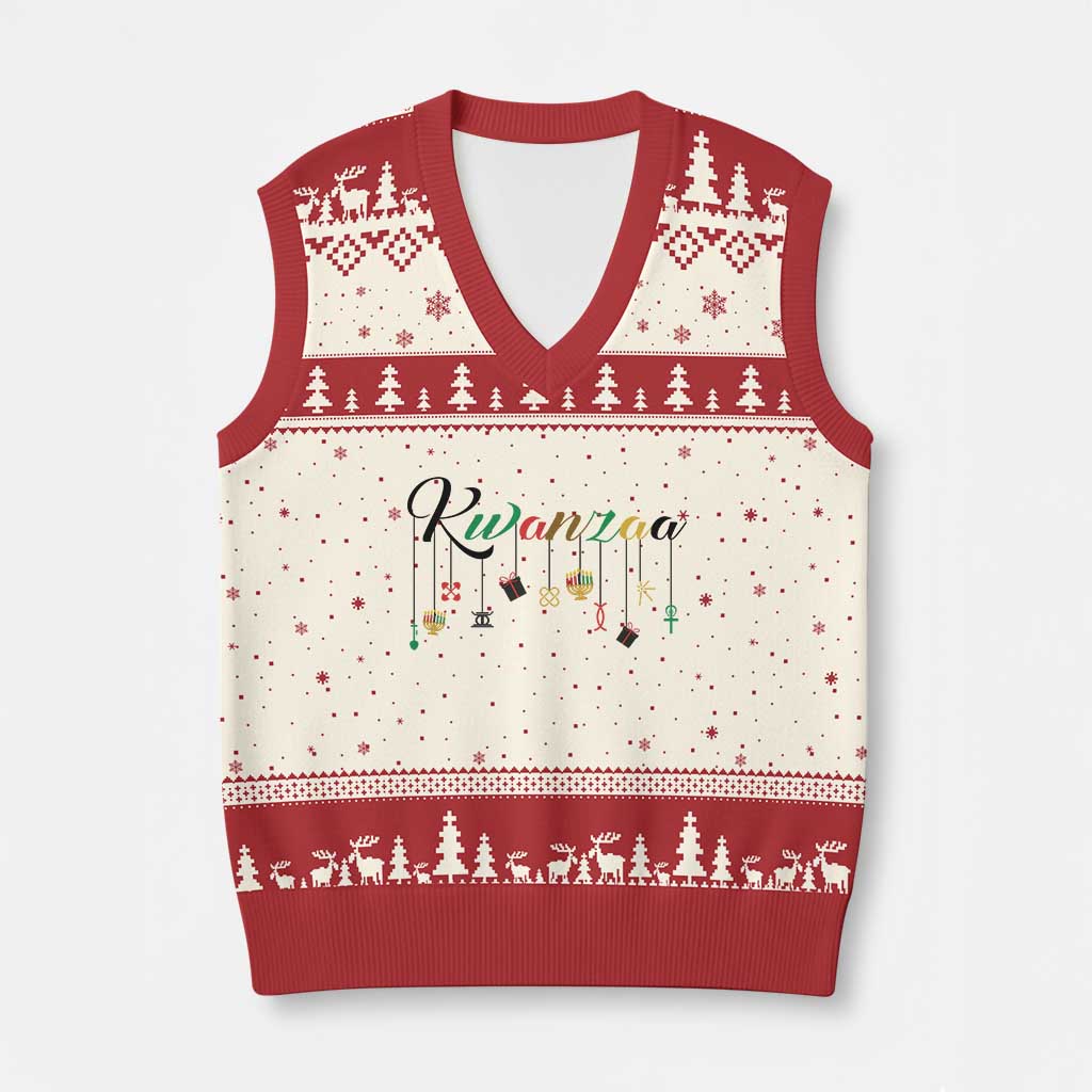 Kwanzaa V-Neck Knit Sweater Vest Lights Of Unity Seven Principles Heritage Gift TS12 Beige Red Print Your Wear