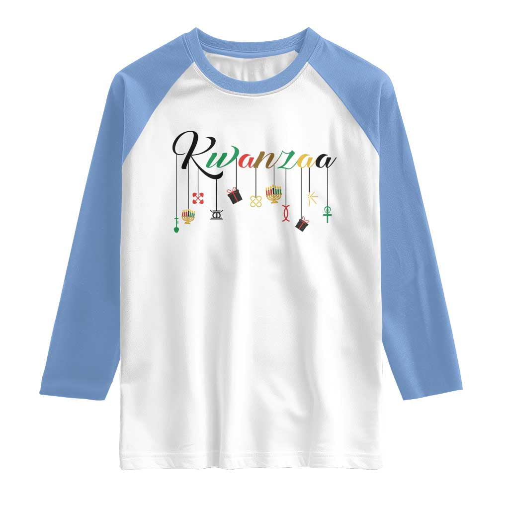 Kwanzaa Raglan Shirt Lights Of Unity Seven Principles Heritage Gift TS12 White Carolina Blue Print Your Wear
